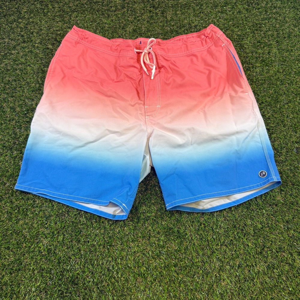 Johnnie-O Mens XL Swim Trunk Red White Blue Ombre Gradient Board Shorts 8 Inseam